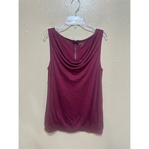 Loft Tank Top Womens M Maroon Sleeveless Cowl‎ Neck Zipper Back Casual